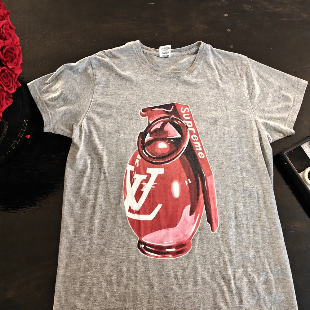 Gray Graphic T-Shirt with Red Design